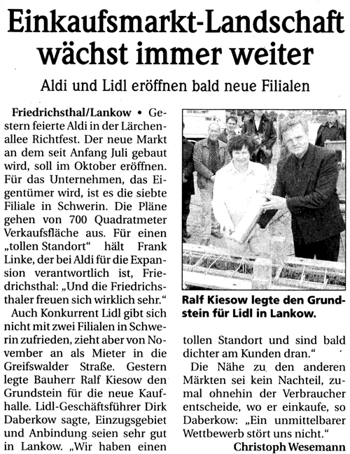 Zeitungsartikel zur Grundsteinlegung